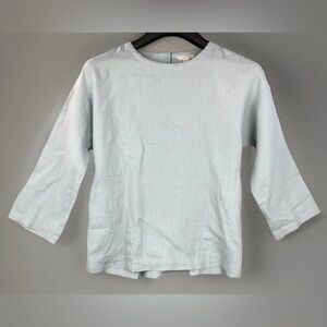 Eileen Fisher Women's Top Sz PP 2/4 Petite Blue Organic Linen Minimalist